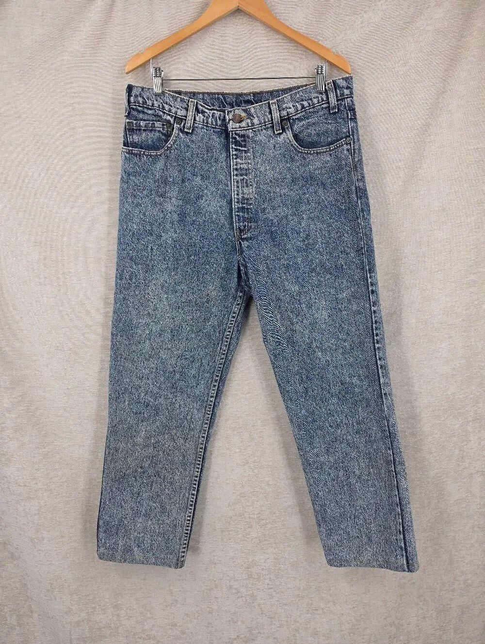 Vintage Levi's 540 Acid Wash Straight Leg Blue Denim Jeans 90s HEMMED 27" INSEAM